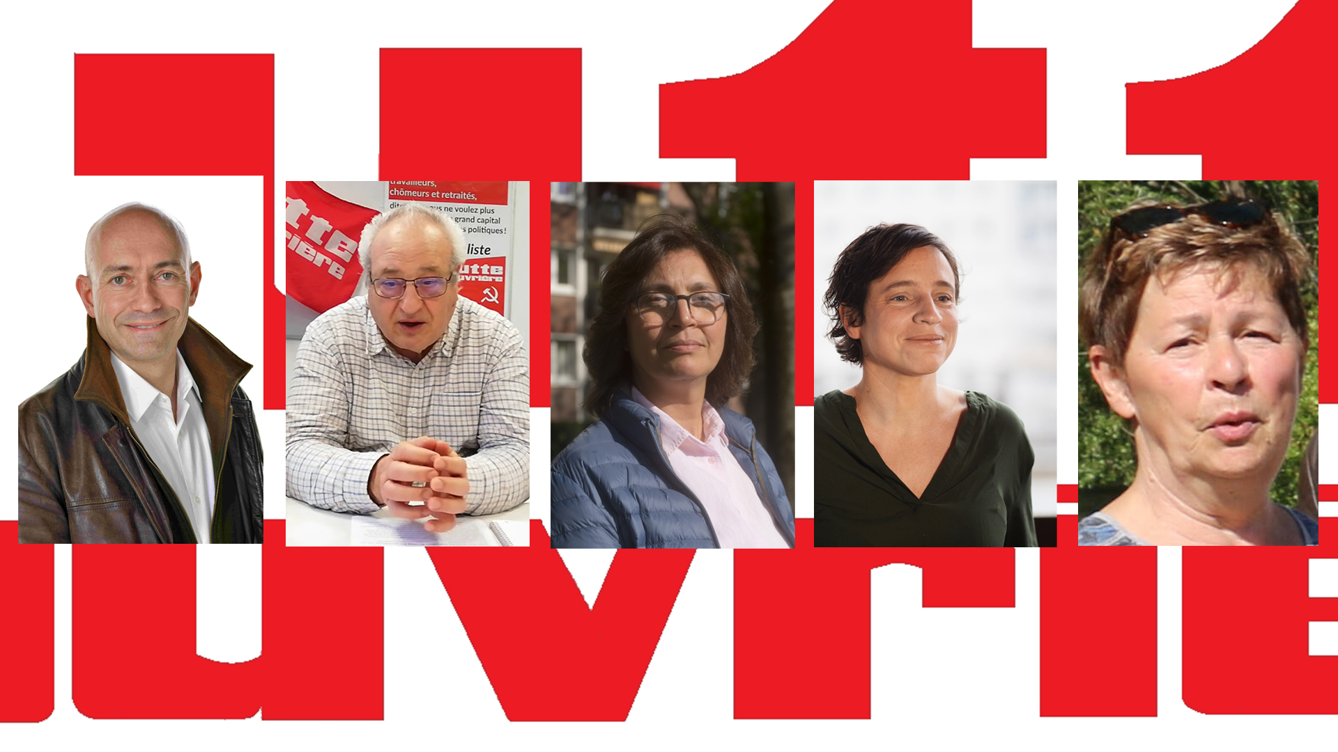 Les 5 candidats Lutte Ouvrière en Charente-Maritime, Antoine Colin, Frédéric Castello, Khamssa Rahmani, Valérie Barraud et Danièle Cassette. (©DR).